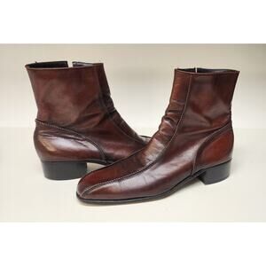 Florsheim Vintage Boots Men's 10D Imperial Leather Ankle Side Zip Beatle Brown